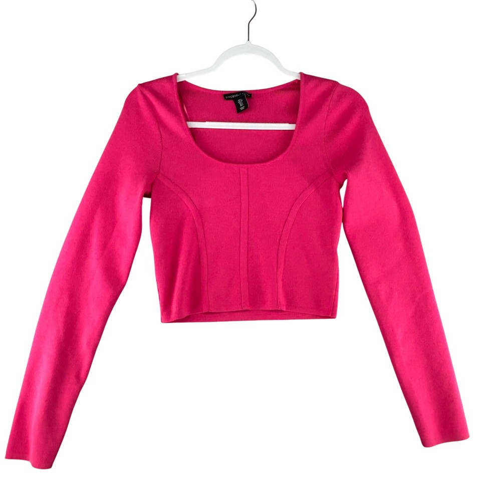 Sincerely Jules Pink Corset Style‎ Crop Top Fitted Long Sleeve Women Size Large